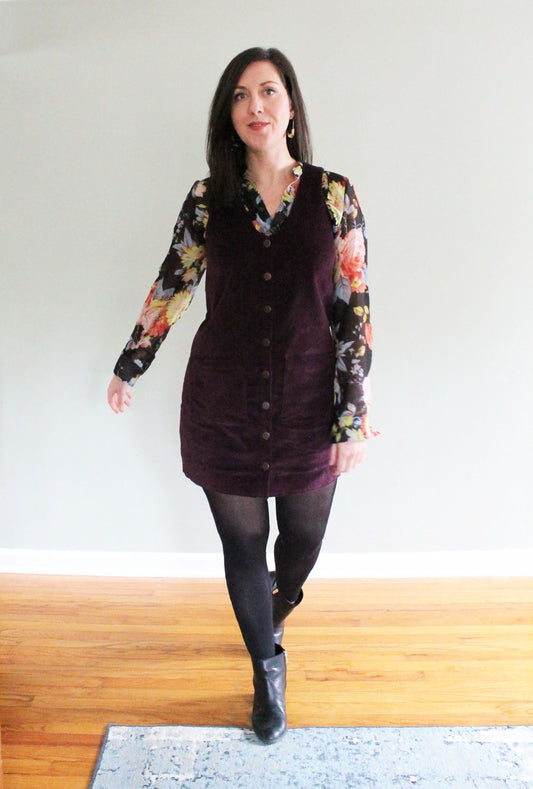 Corduroy Pinafore for Fall: A Hana Dress Pattern Hack!