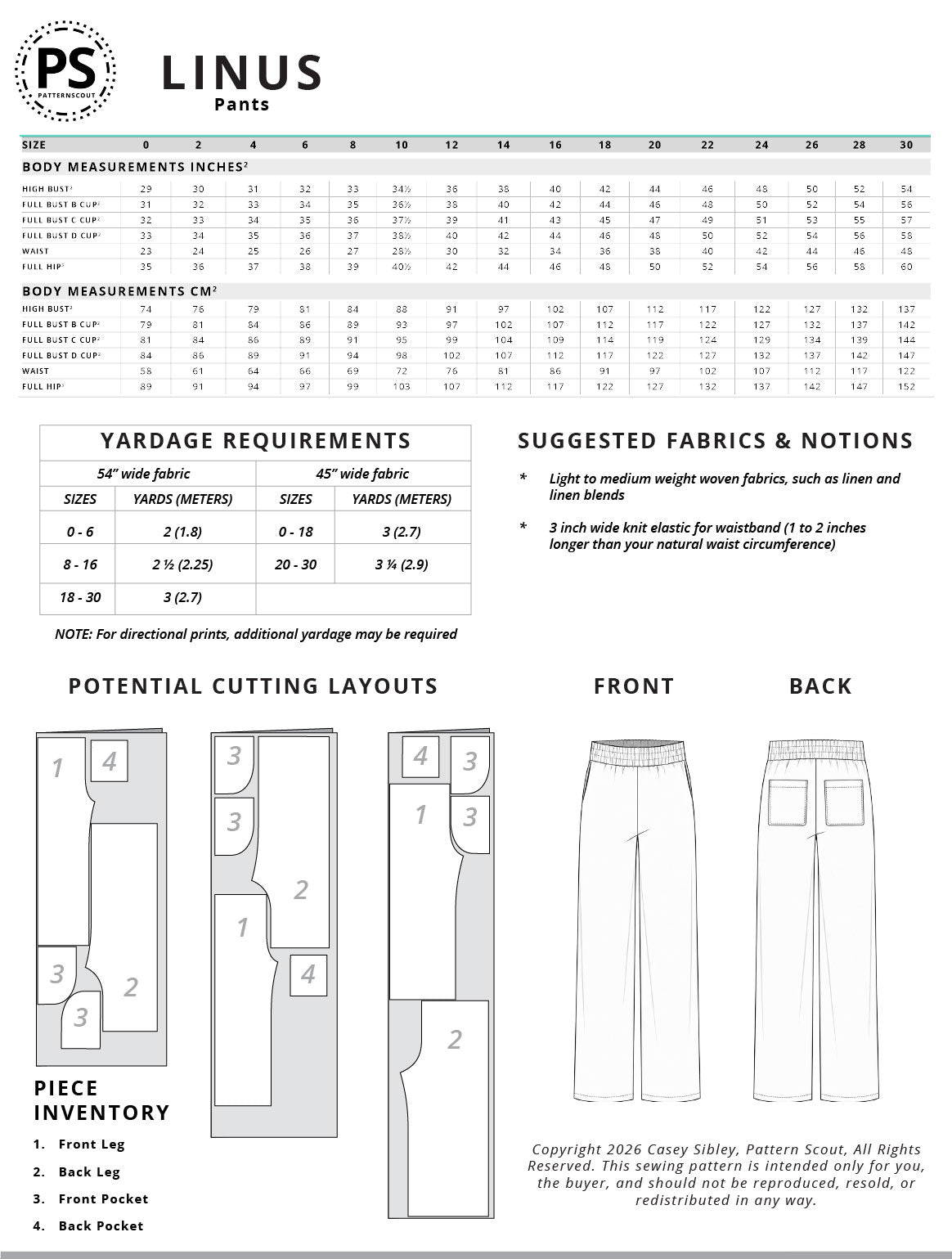 Linus Pants - PDF SEWING PATTERN (no instructions, pattern only)