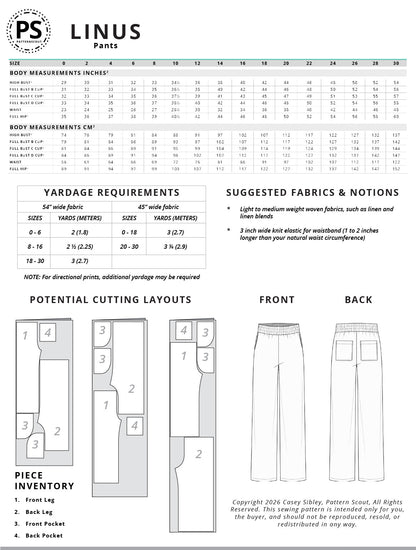 Linus Pants - PDF SEWING PATTERN (no instructions, pattern only)